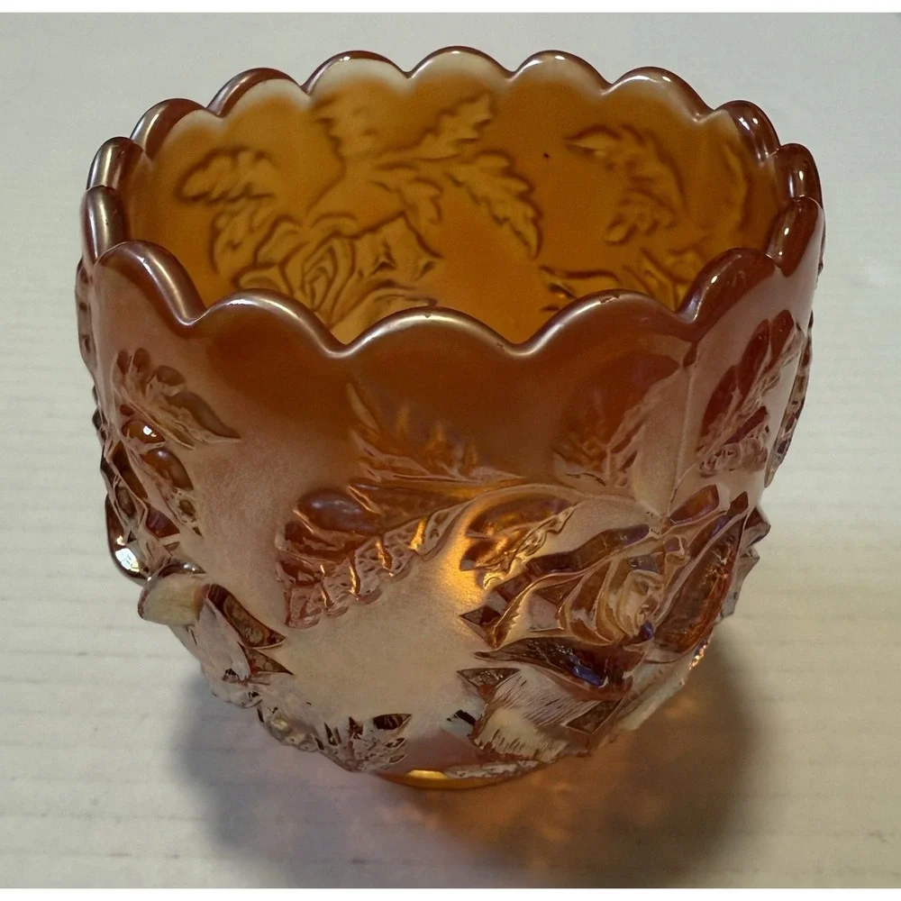 Vintage Dugan Marigold Carnival Glass - Wreath of Roses - Small Bowl‎ Cup Vase